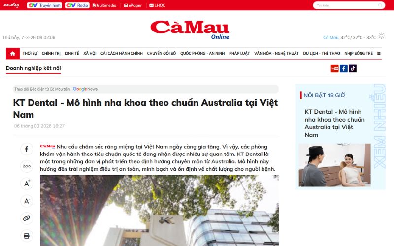 mô hình nha khoa theo chuẩn Australia tại KT Dental trên Báo Cà Mau