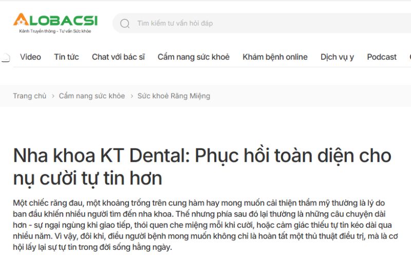Báo Alo Bác Sĩ nói về mô hình phục hồi nụ cười tại KT Dental