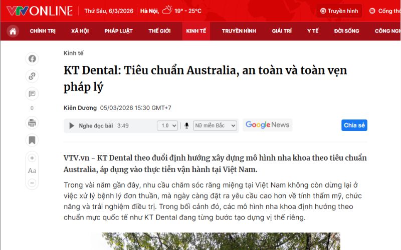 VTV nhắc đến tiêu chuẩn Australia tại KT Dental